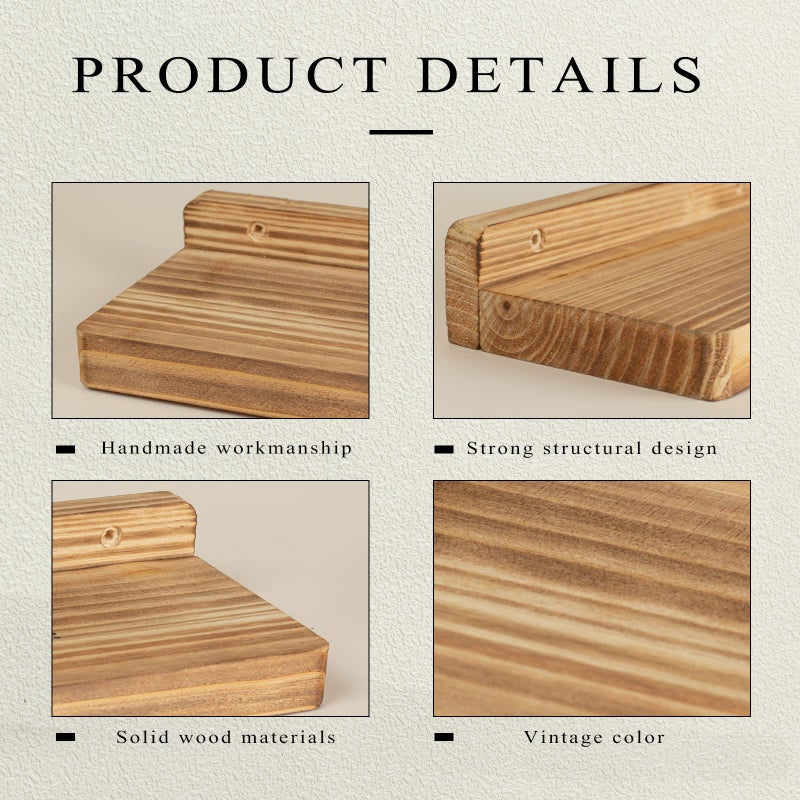 Freezing point Small Floating Shelf for Wall Set of 2 Natural Wood 8Inch Mini Wall Shelves Decor Plant Display Collectibles Mounted Kitchen Bathroom Bedroom Corner Decorative Storage Tiny Stand - Image 4
